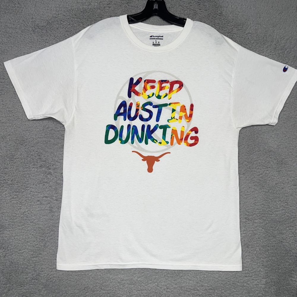Champion Texas Longhorns T Shirt Size L White Keep Austin Dunking Basketball Tee